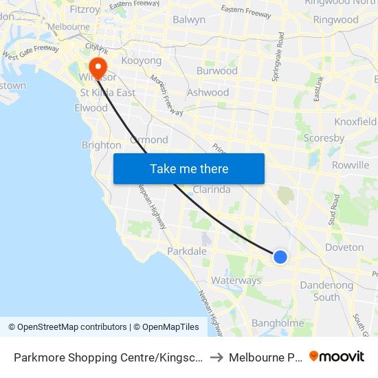 Parkmore Shopping Centre/Kingsclere Ave (Keysborough) to Melbourne Polytechnic map