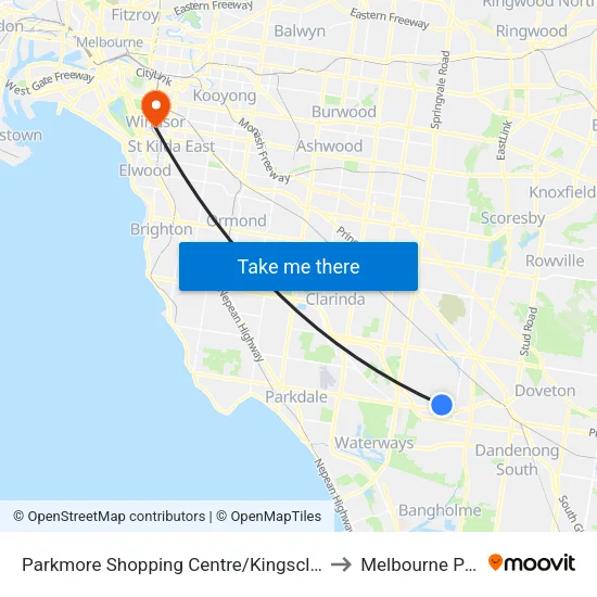 Parkmore Shopping Centre/Kingsclere Ave to Melbourne Polytechnic map
