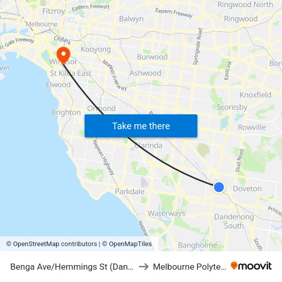 Benga Ave/Hemmings St to Melbourne Polytechnic map
