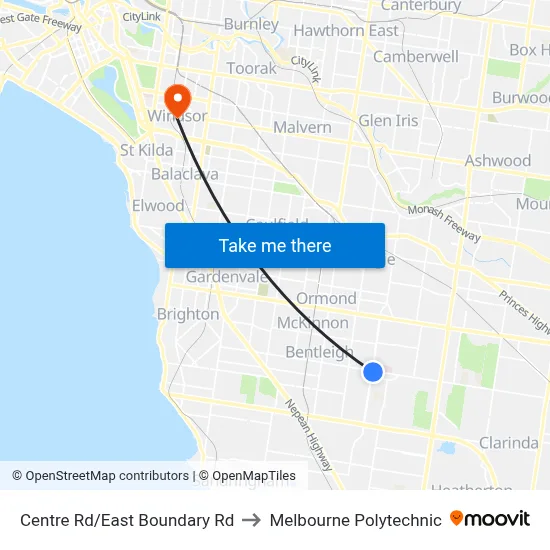Centre Rd/East Boundary Rd to Melbourne Polytechnic map