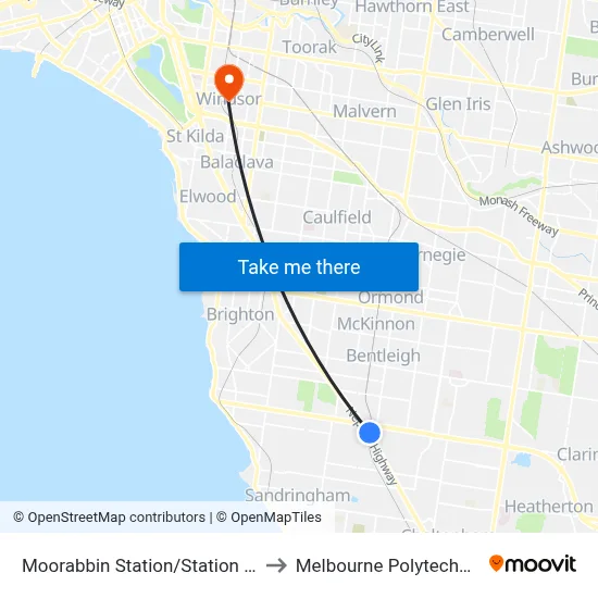 Moorabbin Station/Station St to Melbourne Polytechnic map