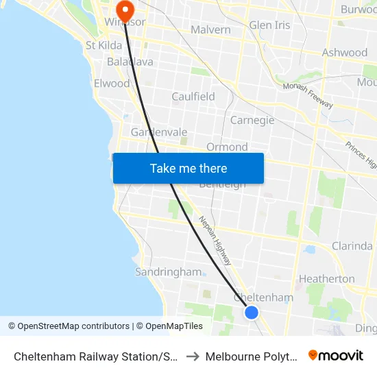 Cheltenham Railway Station/Station Rd to Melbourne Polytechnic map