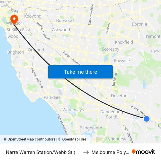 Narre Warren Station/Webb St to Melbourne Polytechnic map