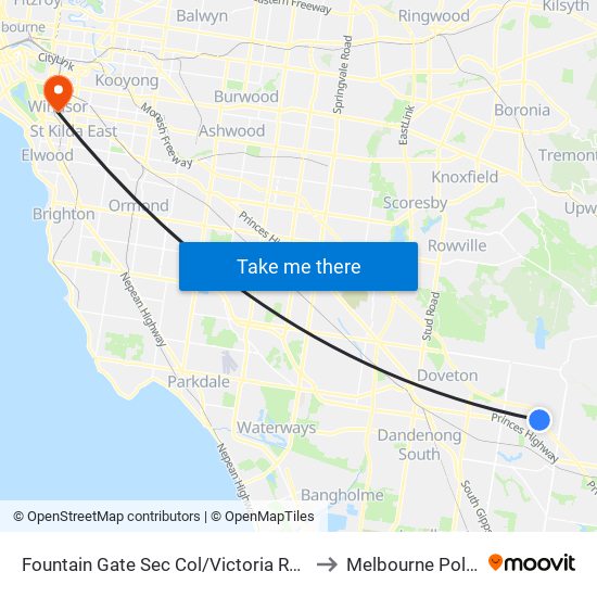 Fountain Gate Sec Col/Victoria Rd (Narre Warren) to Melbourne Polytechnic map