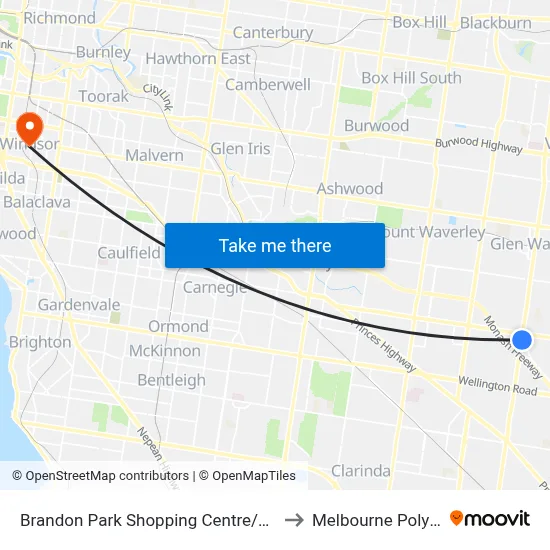 Brandon Park Shopping Centre/Springvale Rd to Melbourne Polytechnic map