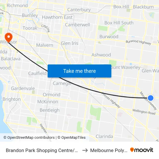 Brandon Park Shopping Centre/Springvale Rd to Melbourne Polytechnic map