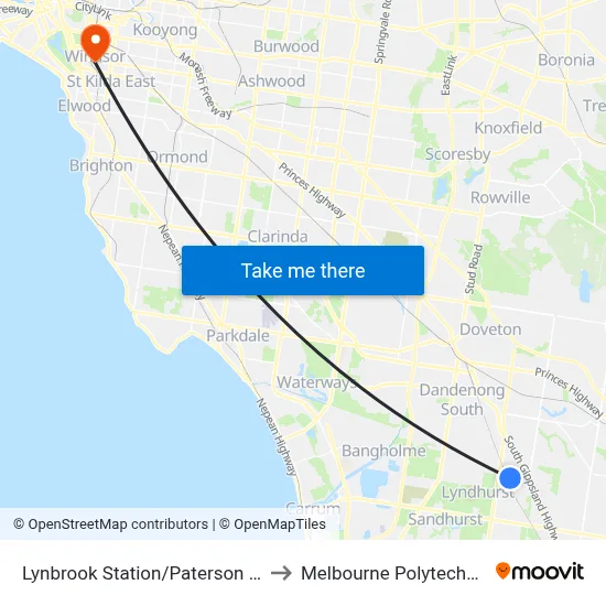 Lynbrook Station/Paterson Dr to Melbourne Polytechnic map