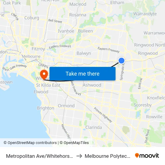 Metropolitan Ave/Whitehorse Rd to Melbourne Polytechnic map