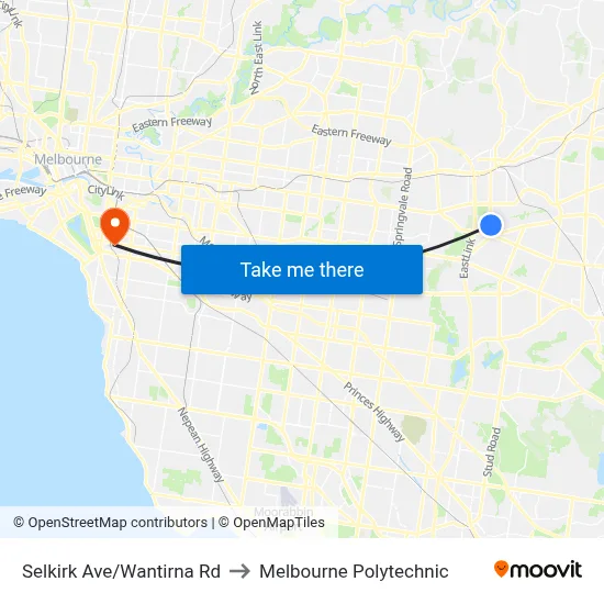 Selkirk Ave/Wantirna Rd to Melbourne Polytechnic map