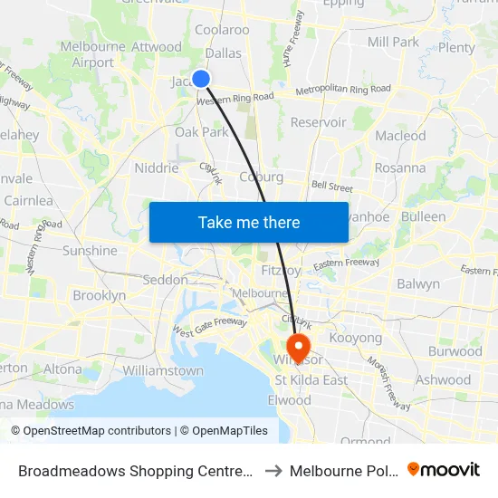 Broadmeadows Shopping Centre/Tanderrum Way to Melbourne Polytechnic map