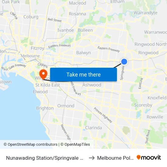 Nunawading Station/Springvale Rd to Melbourne Polytechnic map