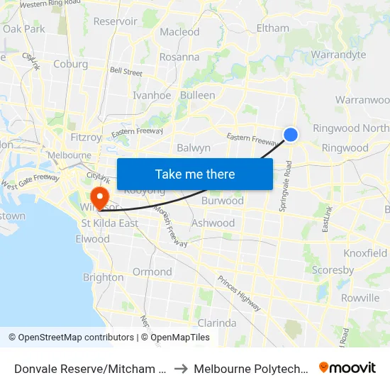 Donvale Reserve/Mitcham Rd to Melbourne Polytechnic map