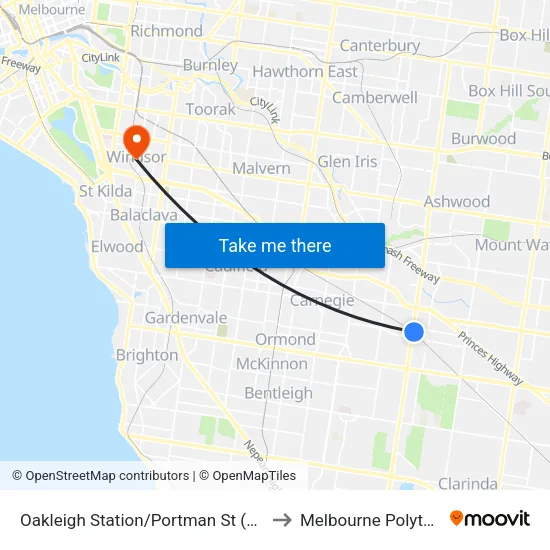 Oakleigh Station/Portman St to Melbourne Polytechnic map