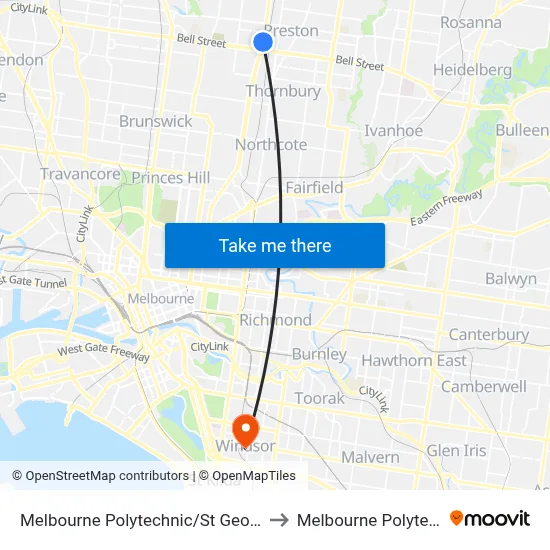 Melbourne Polytechnic/St Georges Rd to Melbourne Polytechnic map