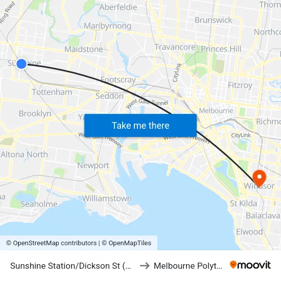 Sunshine Station/Dickson St to Melbourne Polytechnic map
