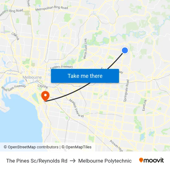 The Pines Sc/Reynolds Rd to Melbourne Polytechnic map