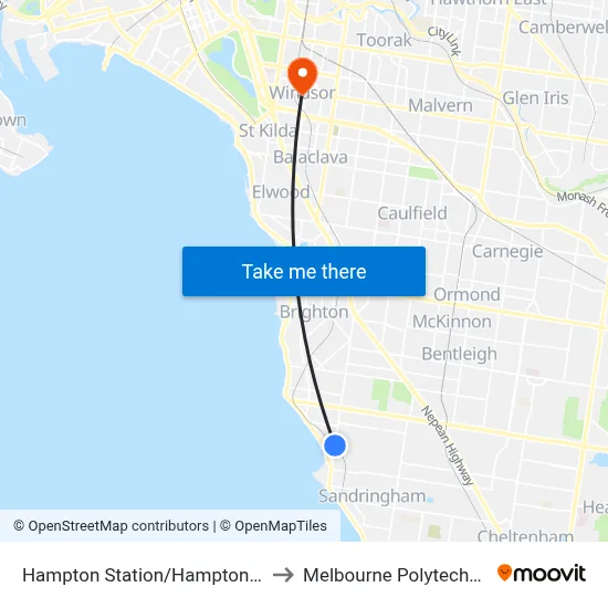 Hampton Station/Hampton St to Melbourne Polytechnic map
