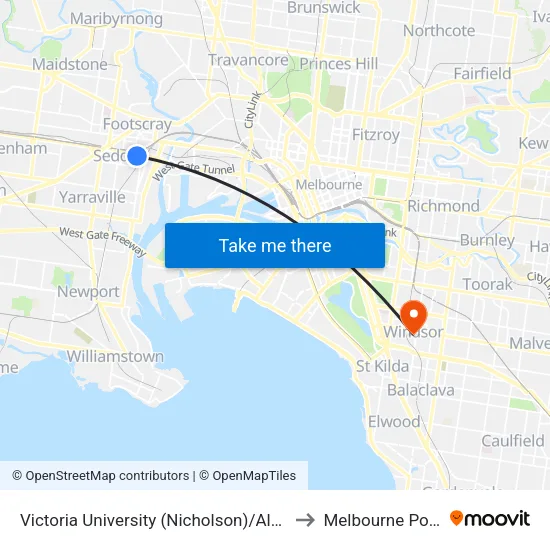 Victoria University/Albert St to Melbourne Polytechnic map