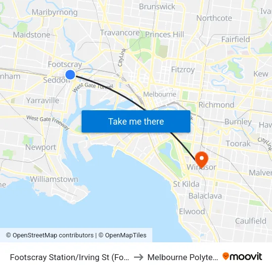 Footscray Station/Irving St to Melbourne Polytechnic map