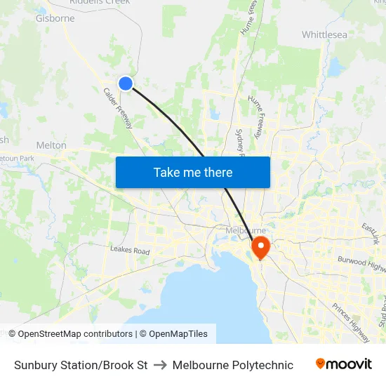 Sunbury Station/Brook St to Melbourne Polytechnic map