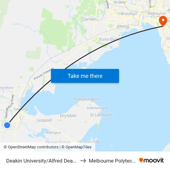 Deakin University/Alfred Deakin Dr to Melbourne Polytechnic map