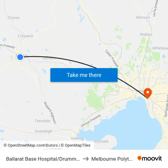 Ballarat Base Hospital/Drummond St N to Melbourne Polytechnic map