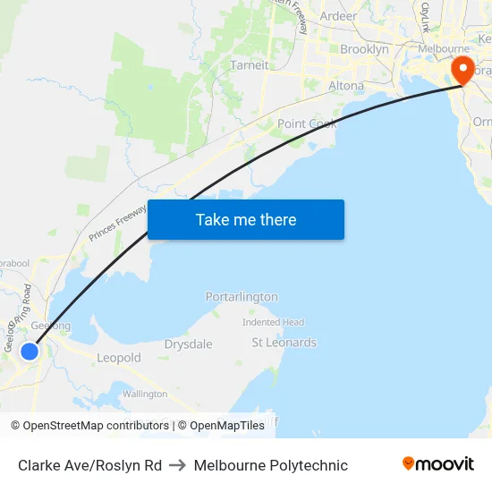 Clarke Ave/Roslyn Rd to Melbourne Polytechnic map