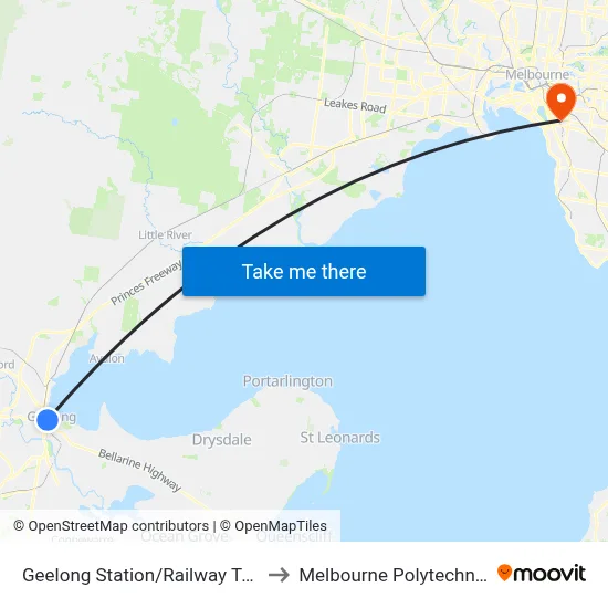Geelong Station/Railway Tce to Melbourne Polytechnic map