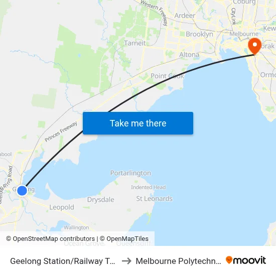 Geelong Station/Railway Tce to Melbourne Polytechnic map