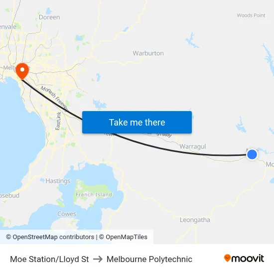 Moe Station/Lloyd St to Melbourne Polytechnic map