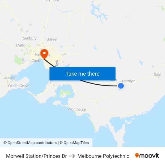 Morwell Station/Princes Dr to Melbourne Polytechnic map