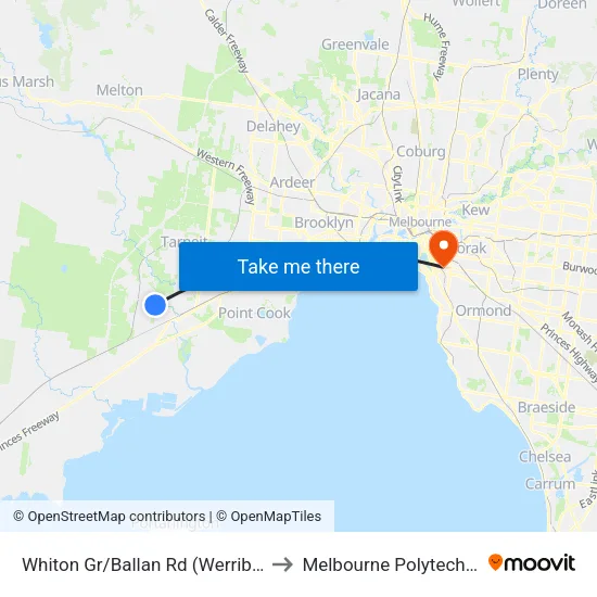 Whiton Gr/Ballan Rd to Melbourne Polytechnic map