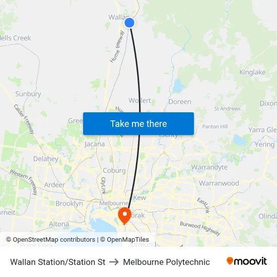 Wallan Station/Station St to Melbourne Polytechnic map