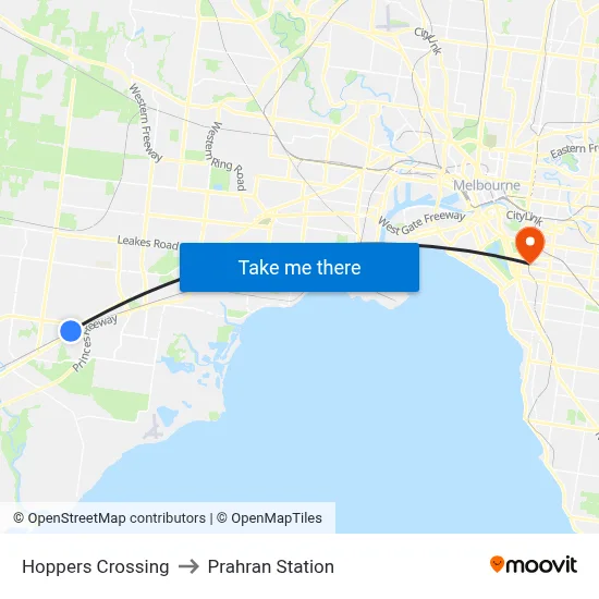 Hoppers Crossing to Prahran Station map
