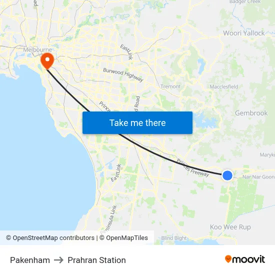 Pakenham to Prahran Station map