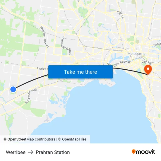 Werribee to Prahran Station map