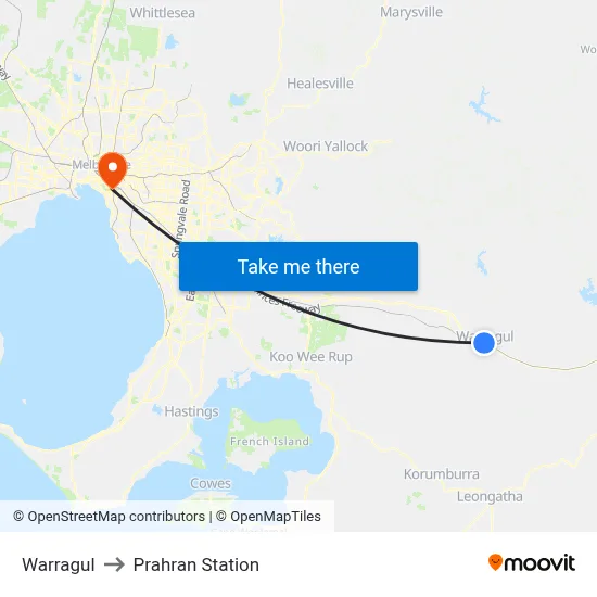 Warragul to Prahran Station map