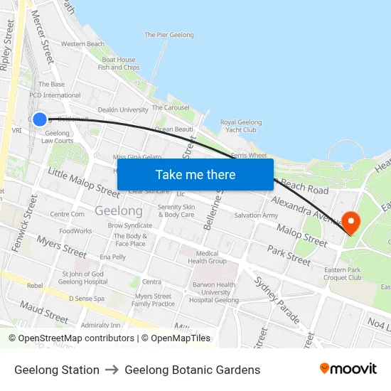 Geelong Station to Geelong Botanic Gardens map
