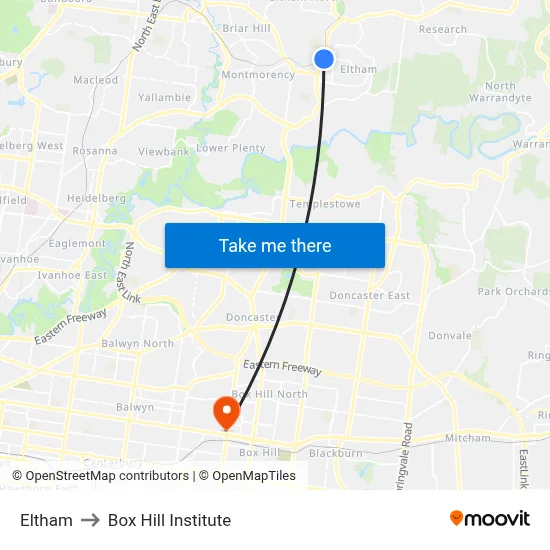 Eltham to Box Hill Institute map