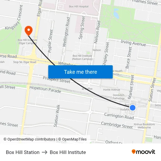 Box Hill Station to Box Hill Institute map
