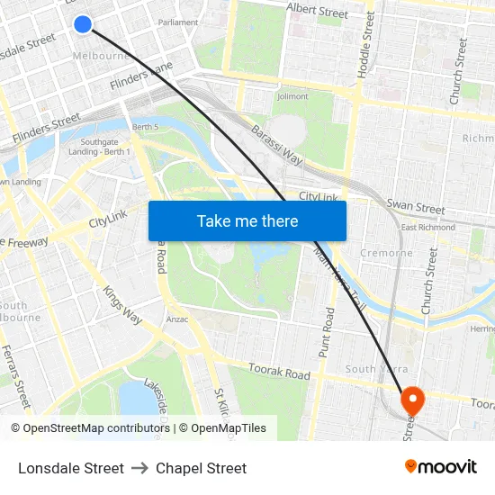 Lonsdale Street to Chapel Street map