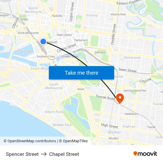 Spencer Street to Chapel Street map