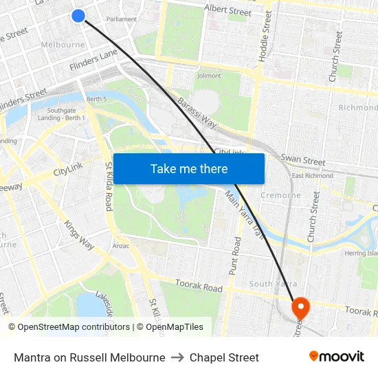 Mantra on Russell Melbourne to Chapel Street map