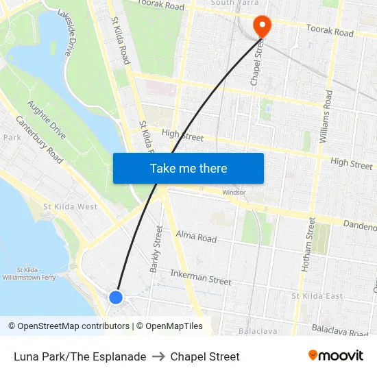 Luna Park/The Esplanade to Chapel Street map