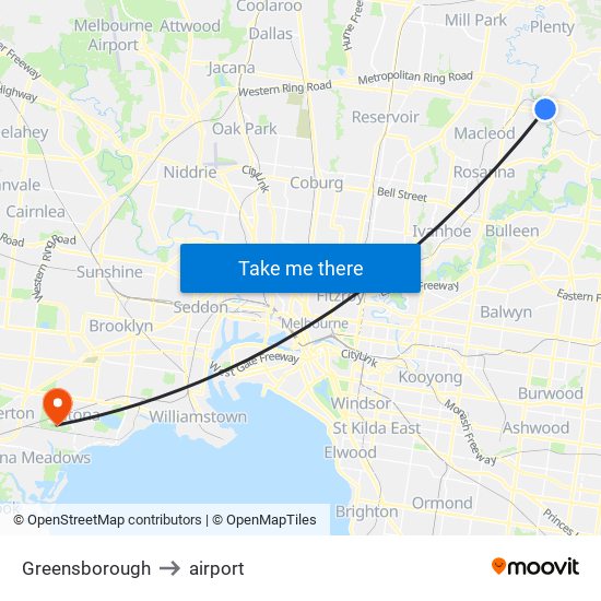 Greensborough to airport map