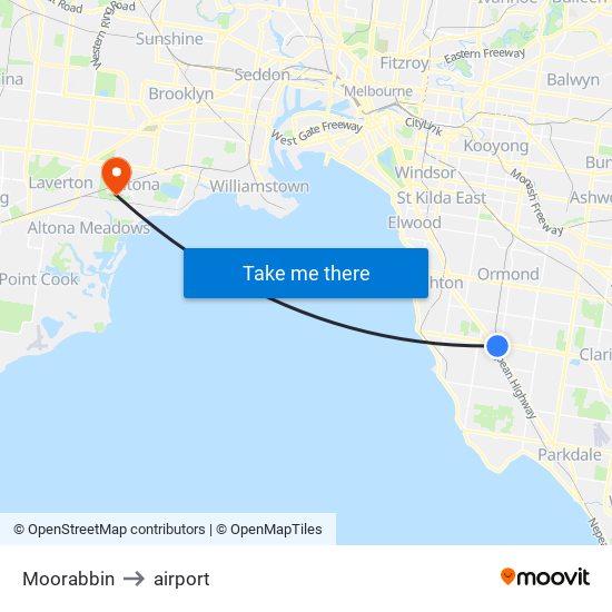 Moorabbin to airport map