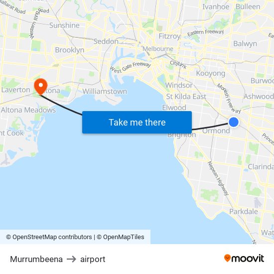 Murrumbeena to airport map