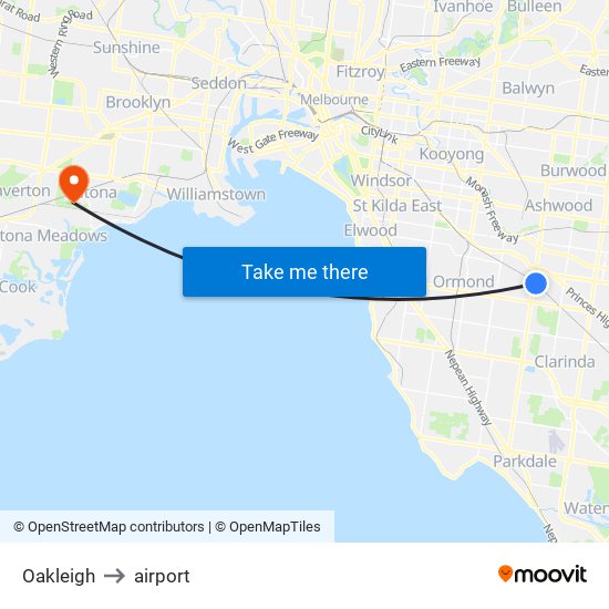 Oakleigh to airport map