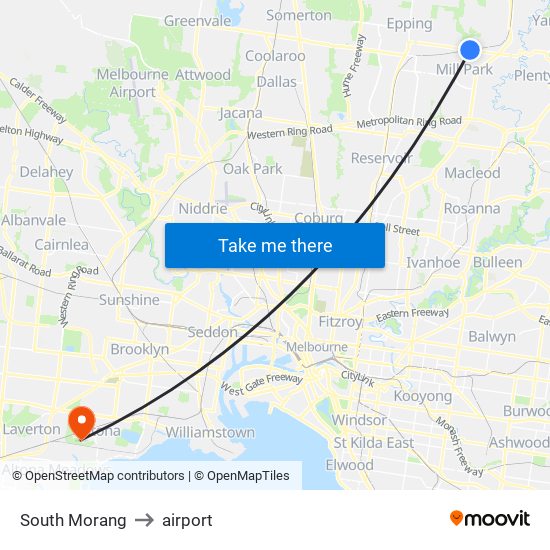 South Morang to airport map