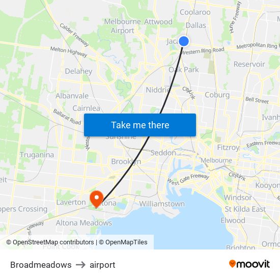 Broadmeadows to airport map